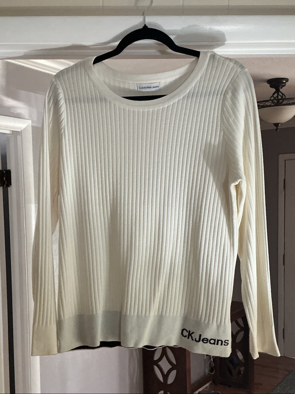 Calvin Klein Jeans Women's Cream Ribbed Crewneck Sweater